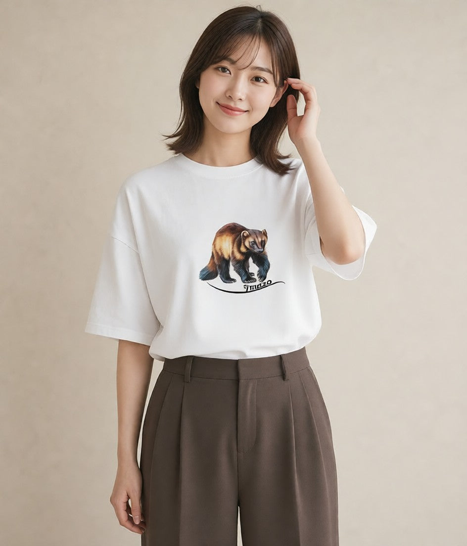 Tシャツ レディース フェレット ペット 動物 イラスト ナチュラル 春コーデ 姉妹 白T YMAZO