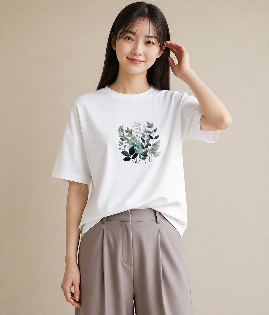 半袖Tシャツ レディース ハーブ 植物 ボタニカル イラスト ラフ 女子会 お揃い 白T YMAZO
