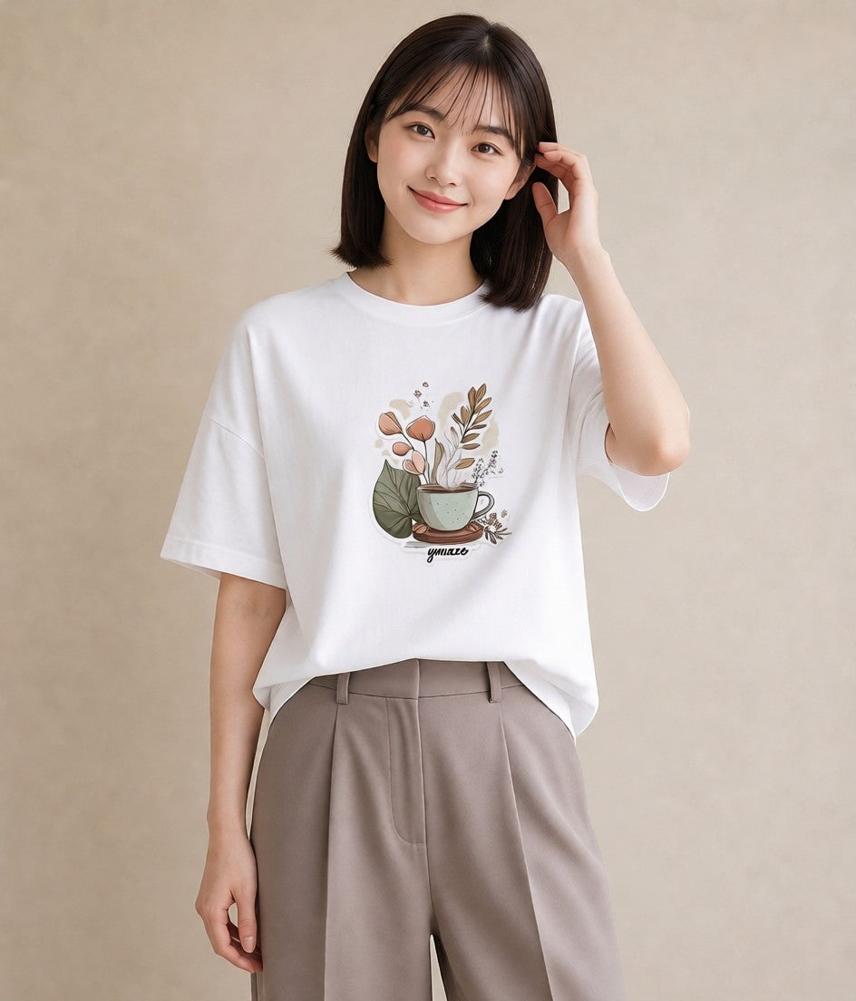 Tシャツ レディース エスプレッソ 食べ物 フード イラスト ヴィンテージ風 敬老の日 ホワイトデー 白T YMAZO