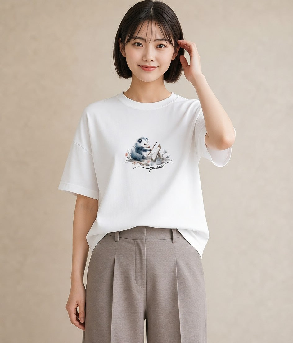 デザインTシャツ レディース ロボロフスキー ペット 動物 イラスト 韓国風 カジュアルコーデ 買い物 白T YMAZO