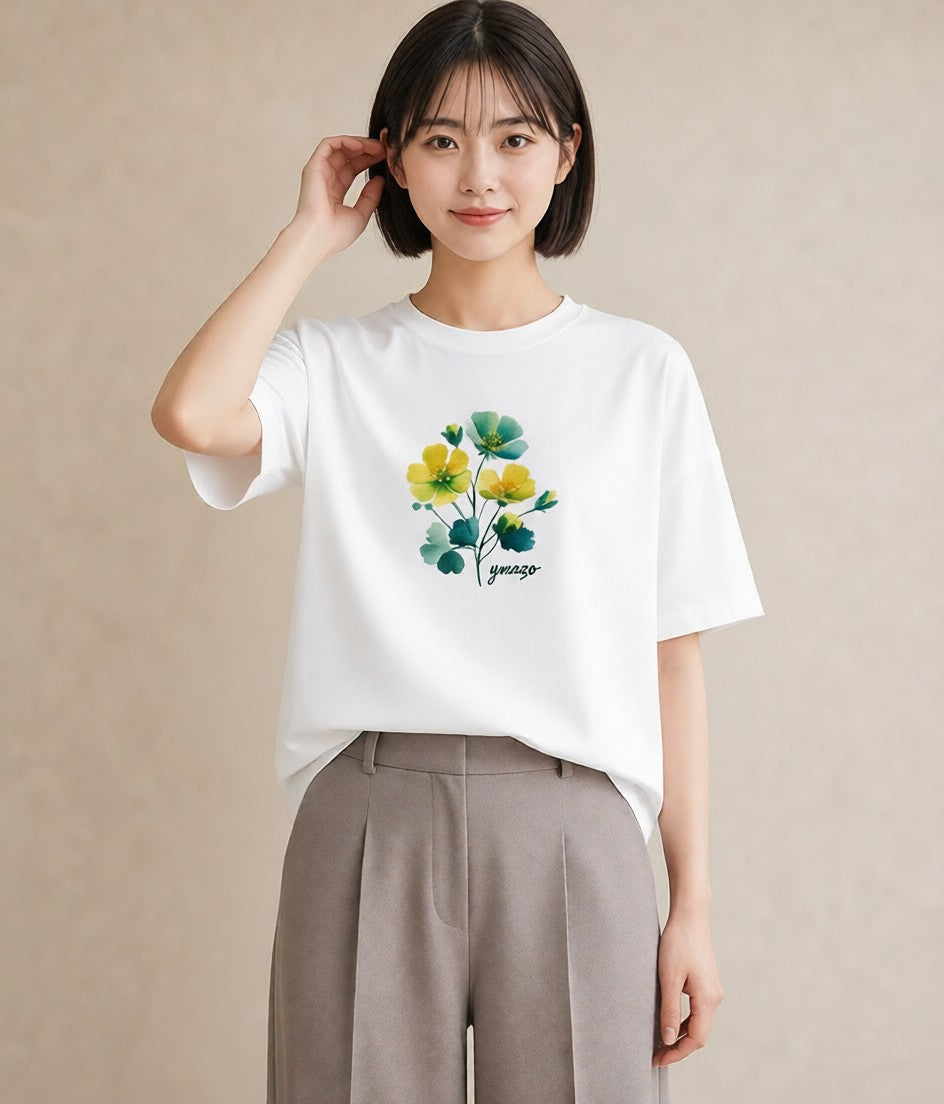 プリントTシャツ レディース パンジー 花 花柄 イラスト 上品 春コーデ 姉妹 白T YMAZO