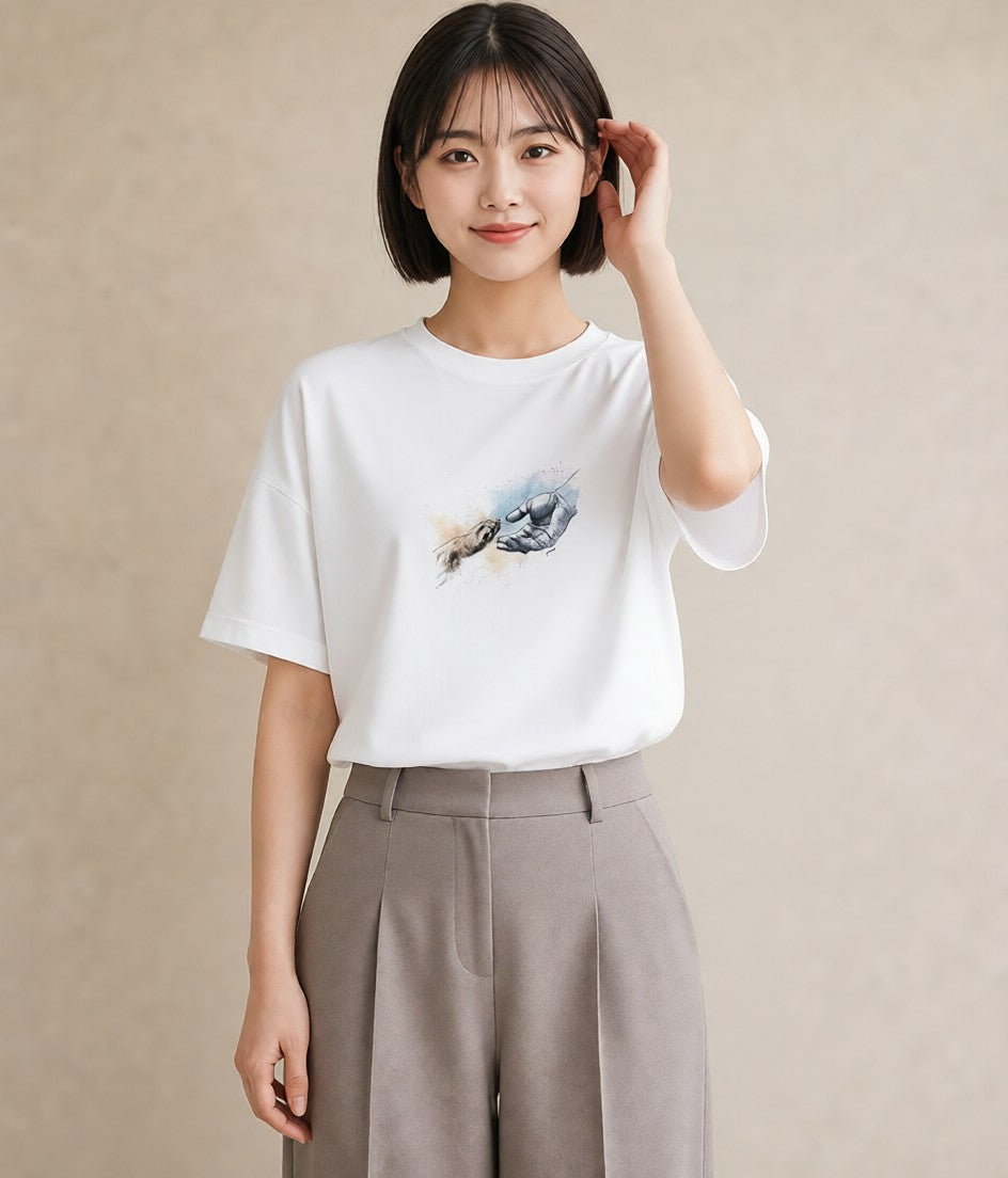 デザインTシャツ レディース 猫の手 猫 ねこ イラスト ラフカジュアル 普段着 週末コーデ 白T YMAZO