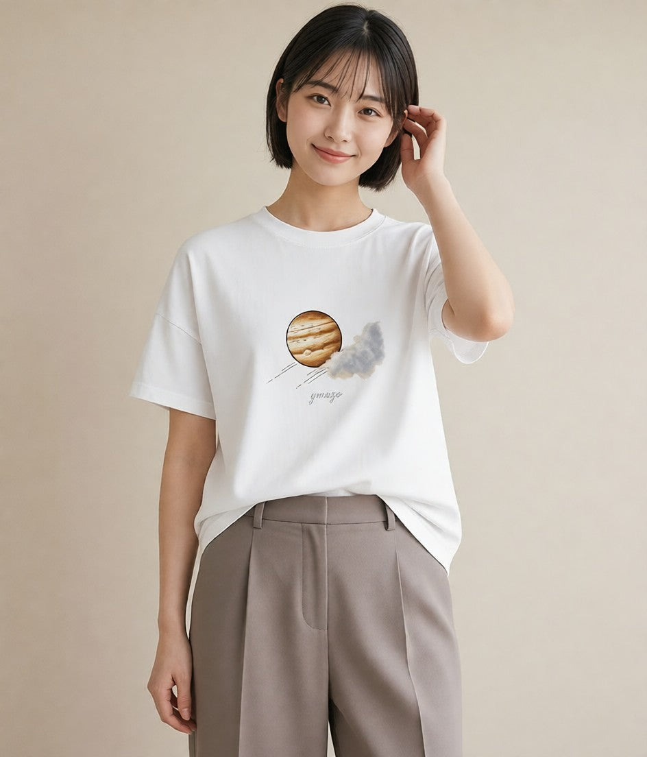 デザインTシャツ レディース 惑星 星空 宇宙 イラスト ガーリー 母娘コーデ 自分用 白T YMAZO