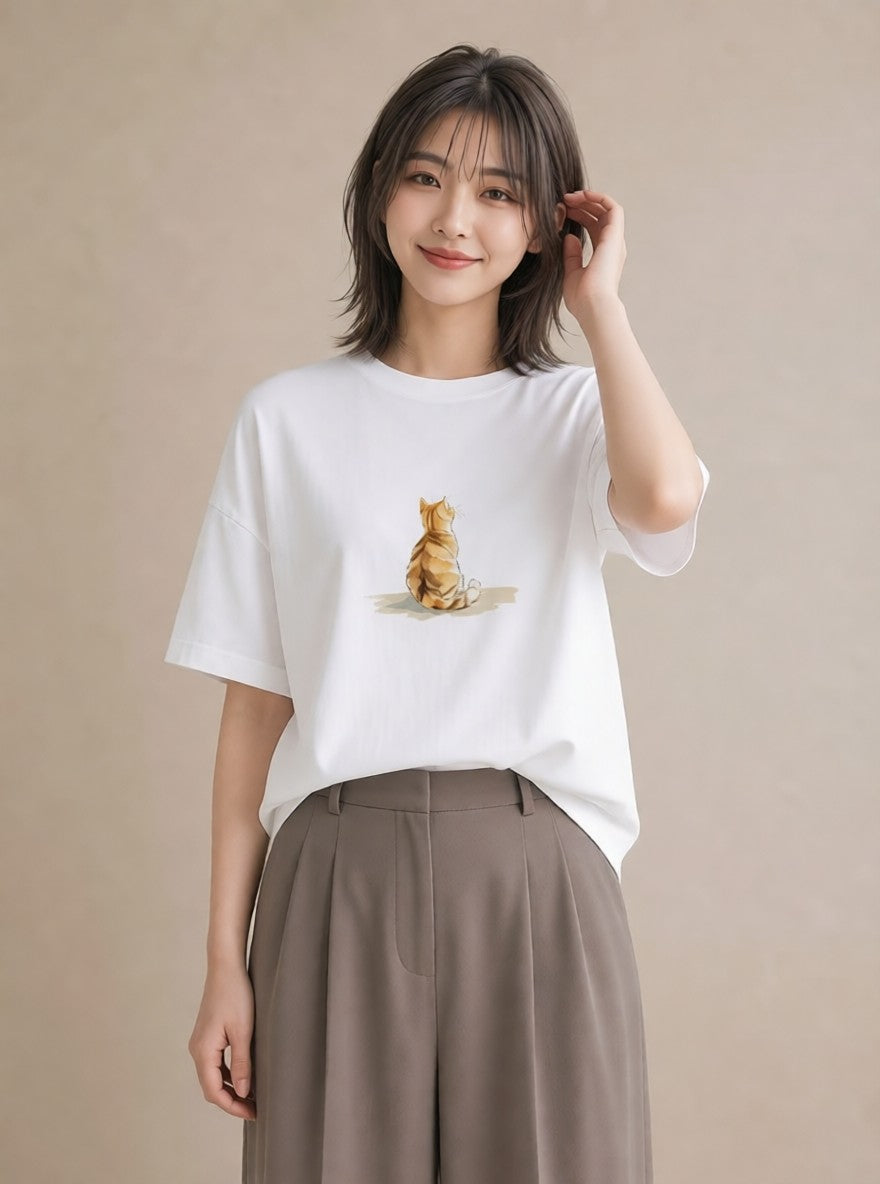 デザインTシャツ レディース 愛猫 猫 ねこ イラスト モード 秋コーデ おしゃれギフト 白T YMAZO