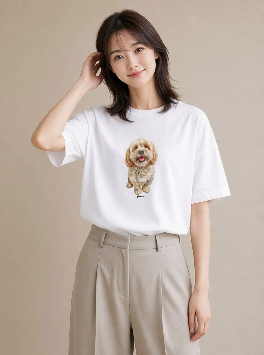 Tシャツ レディース わんちゃん 犬 いぬ イラスト 手描き風 帰省 ラフ 白T YMAZO