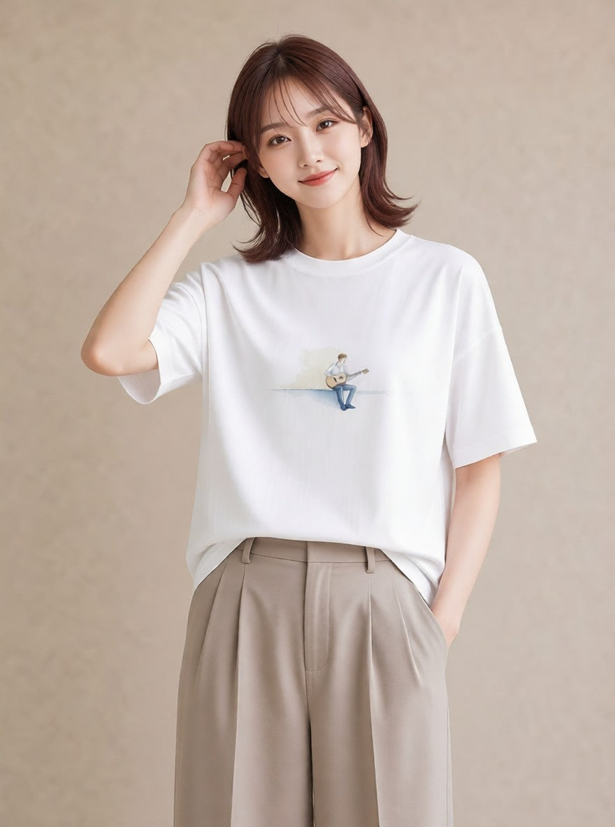 Tシャツ レディース 雨上がりのベンチ ベンチ ナチュラル アンティーク イラスト ポップ お出かけ 普段着 白T YMAZO