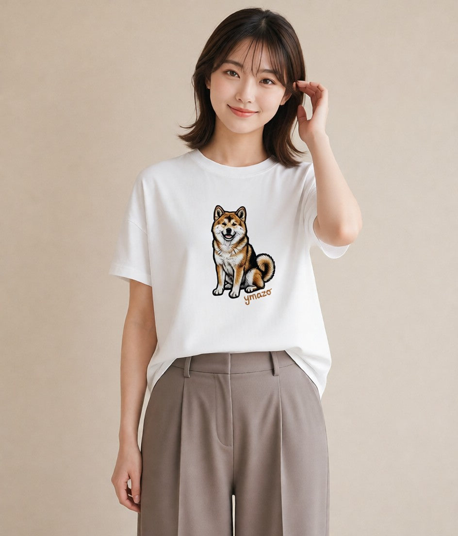 半袖Tシャツ レディース 秋田犬 犬 いぬ イラスト 個性的 女性向けギフト 散歩 白T YMAZO