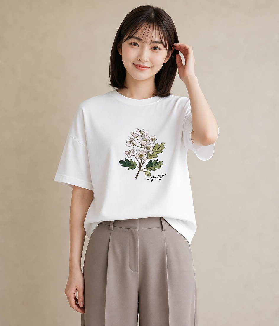 Tシャツ レディース 花 花柄 イラスト ニュアンス 母の日 ビーチ 白T