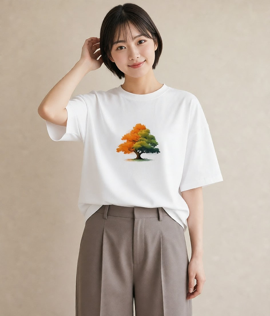 デザインTシャツ レディース 木 植物 ボタニカル イラスト シンプル 買い物 夏コーデ 白T YMAZO