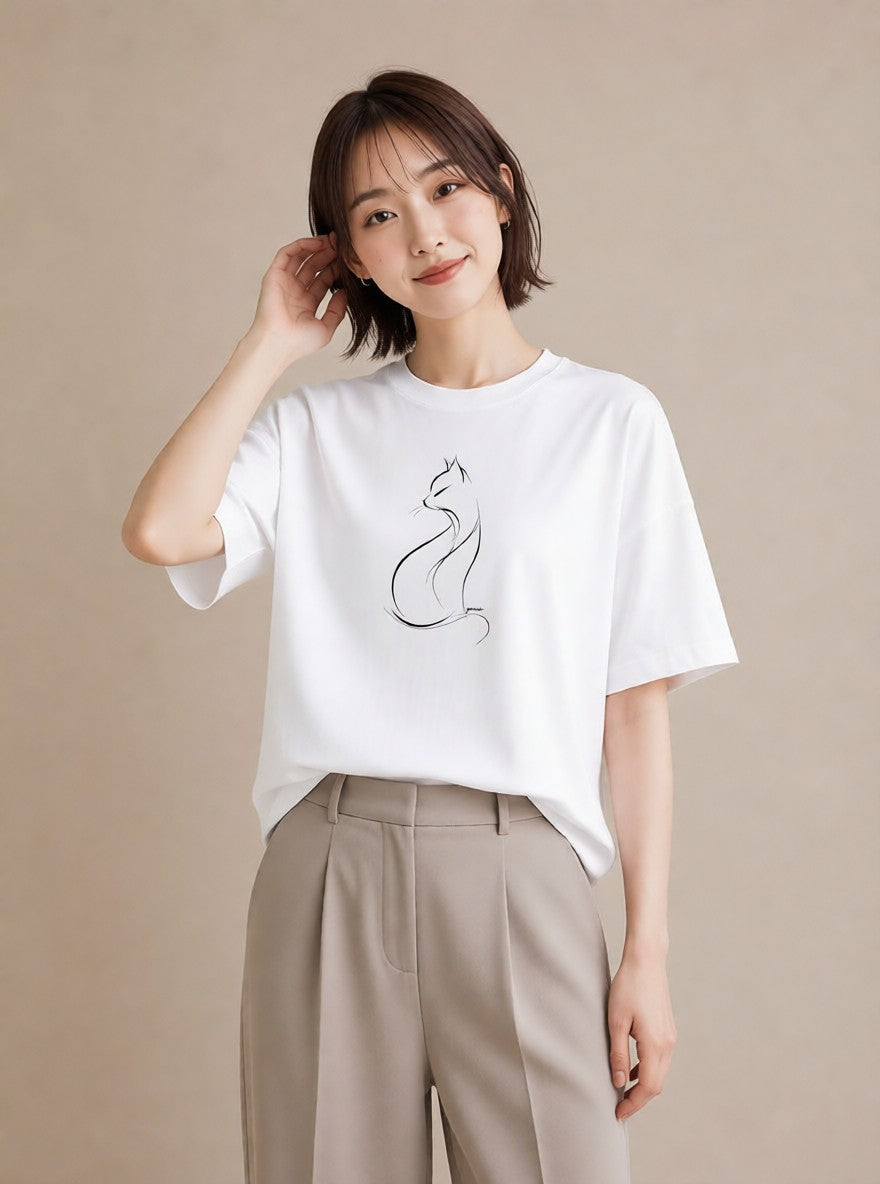 Tシャツ レディース 猫 ねこ ネコ イラスト レトロ 姉妹 送別ギフト 白T YMAZO