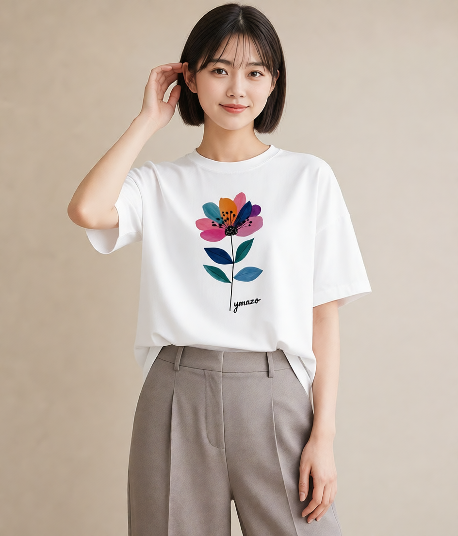 プリントTシャツ レディース 花 花柄 イラスト 韓国風 女子会 お揃い 白T YMAZO