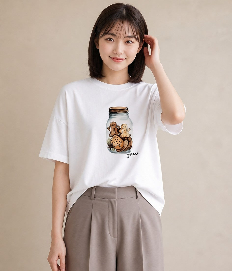 半袖Tシャツ レディース マカロン 食べ物 フード イラスト きれいめ 女性向けギフト 散歩 白T YMAZO