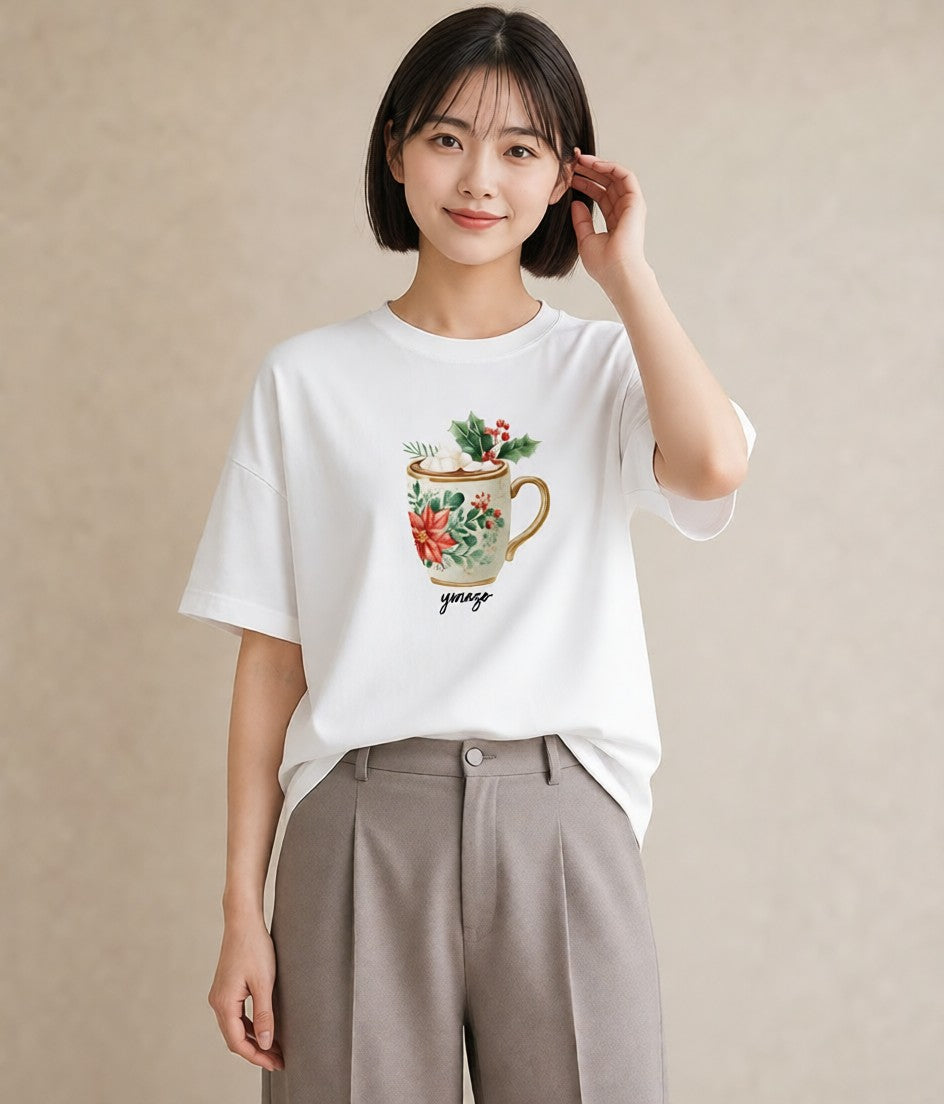 デザインTシャツ レディース エスプレッソ 食べ物 フード イラスト ポップ 自分用 ルームウェア 白T YMAZO
