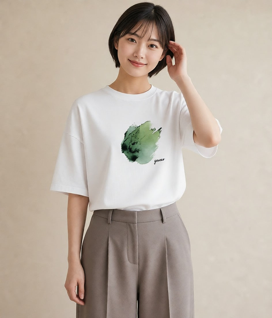 デザインTシャツ レディース 芝生 植物 ボタニカル イラスト ユニーク カフェ服 クリスマス 白T YMAZO