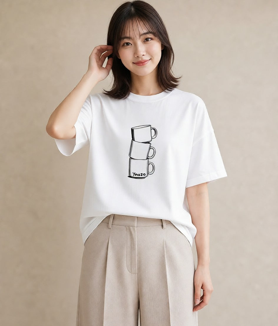 プリントTシャツ レディース コーヒー カフェ 珈琲 イラスト 手描き風 秋コーデ おしゃれギフト 白T YMAZO
