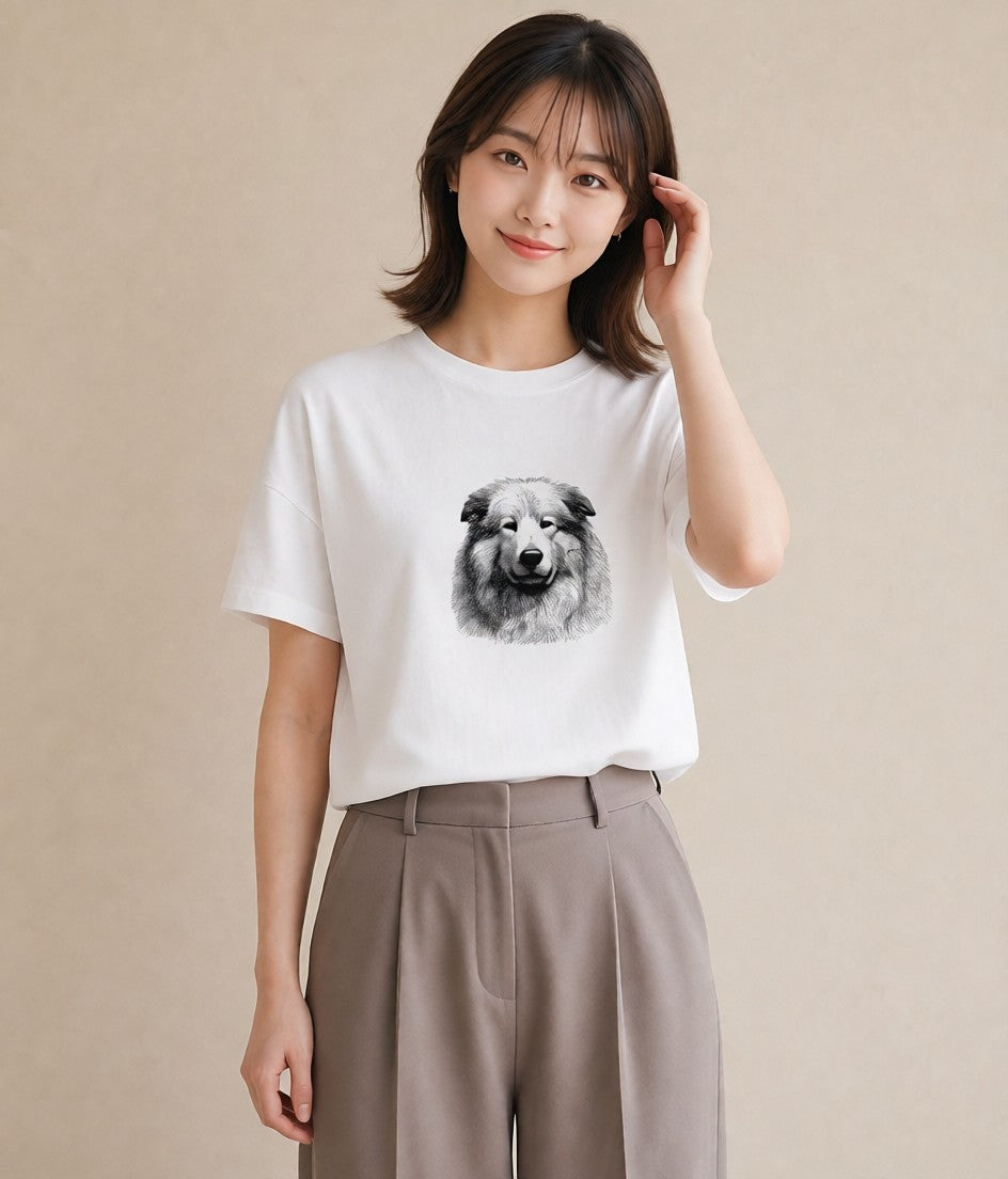 グラフィックTシャツ レディース 豆柴 犬 いぬ イラスト 北欧風 デイリーウェア 休日 白T YMAZO