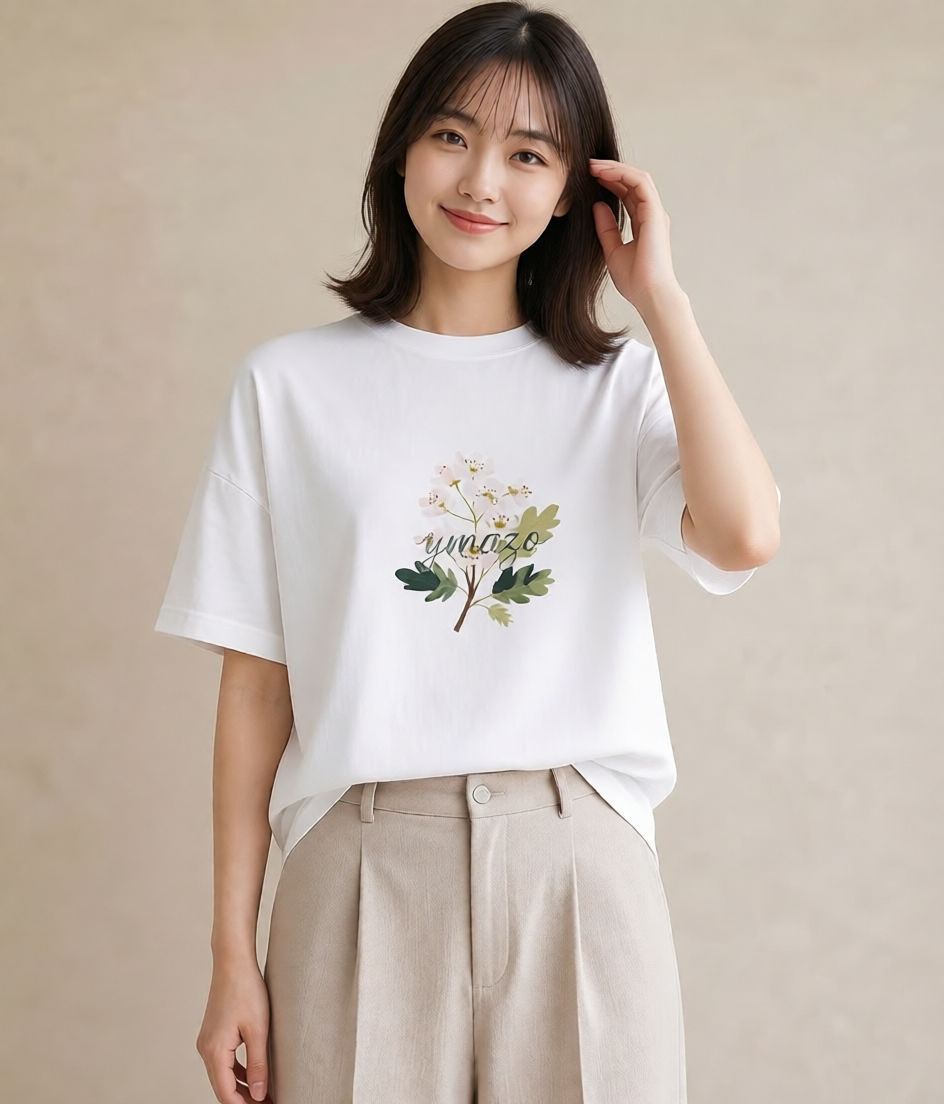プリントTシャツ レディース 金木犀 花 花柄 イラスト 個性的 送別ギフト 通勤 白T YMAZO