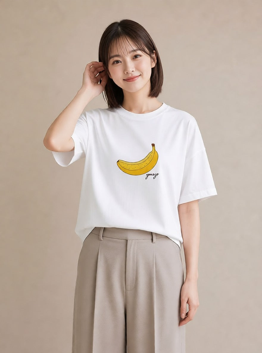 デザインTシャツ レディース バナナ 食べ物 フード イラスト ニュアンス 母娘コーデ 自分用 白T YMAZO