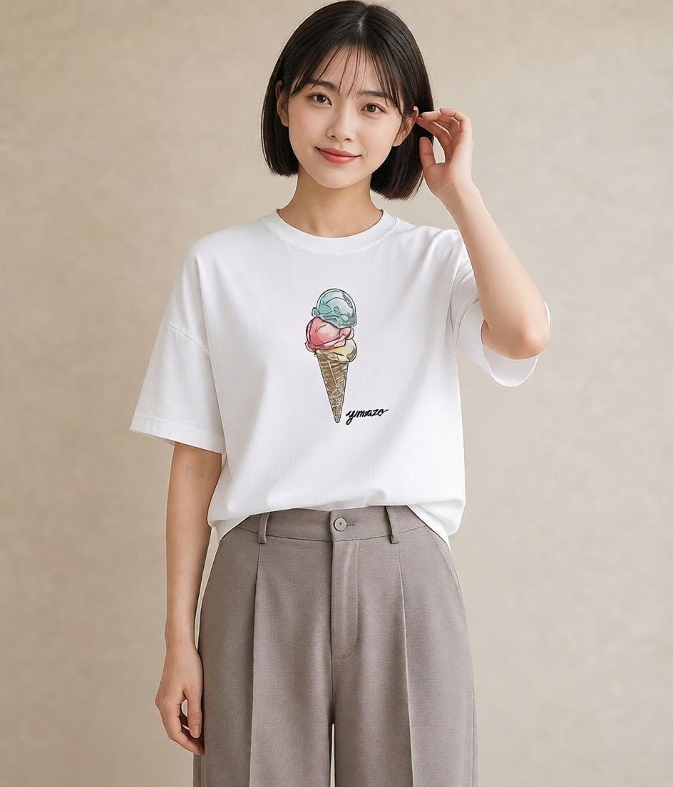 半袖Tシャツ レディース マカロン 食べ物 フード イラスト 普段使い 誕生日プレゼント 綿100 白T YMAZO