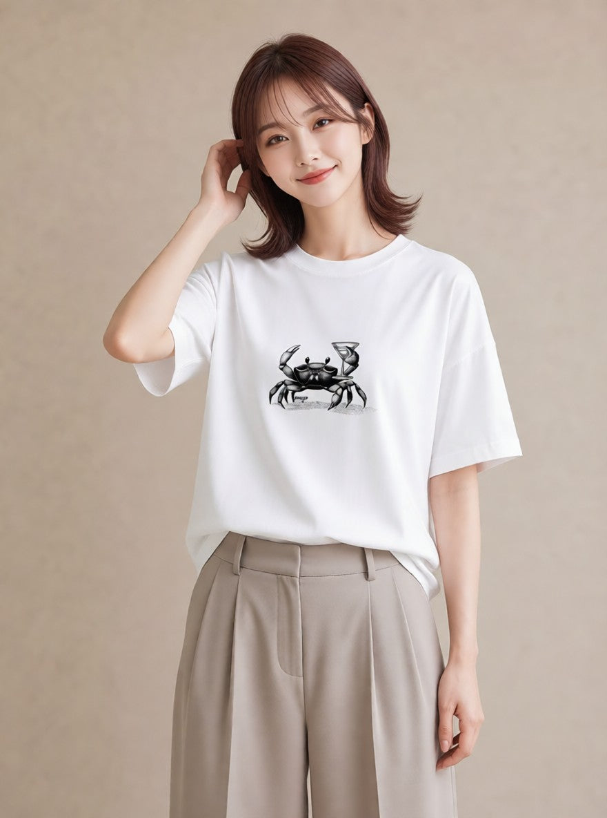 プリントTシャツ レディース カニ 海の生き物 海 イラスト 春コーデ 姉妹 白T YMAZO
