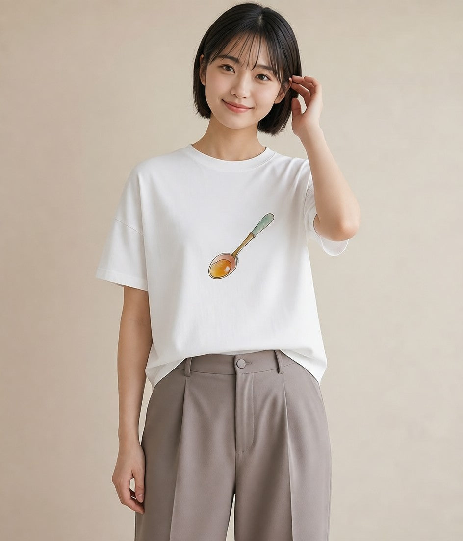 デザインTシャツ レディース 抹茶 食べ物 フード イラスト シック 海 カフェ巡り 白T YMAZO