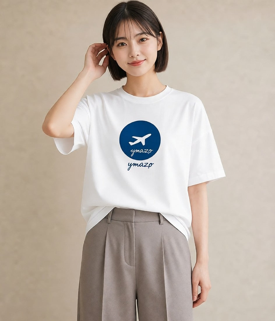 グラフィックTシャツ レディース 旅 トラベル スタンプ イラスト 淡色 社会人 女性 白T YMAZO