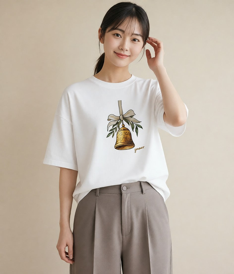 半袖Tシャツ レディース 風鈴 ガラス 夏 ナチュラル アンティーク イラスト 水彩風 敬老の日 ホワイトデー 白T YMAZO