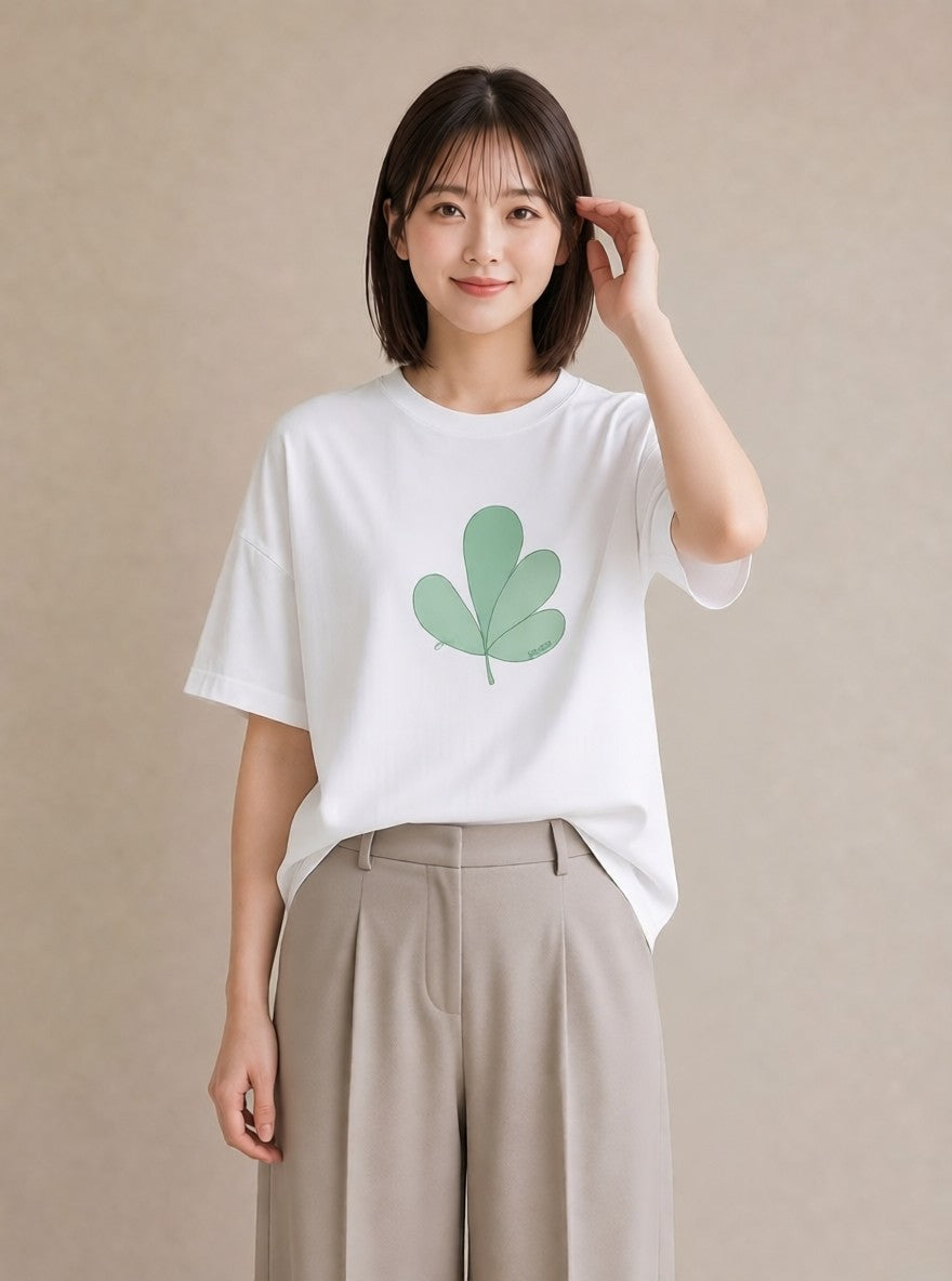 半袖Tシャツ レディース シダ 植物 ボタニカル イラスト ミニマル 公園 ママ 白T YMAZO