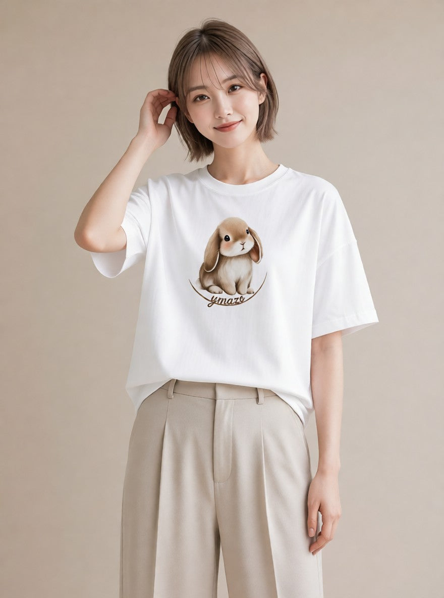 プリントTシャツ レディース ホーランドロップ ペット 動物 イラスト デイリーウェア 休日 白T YMAZO