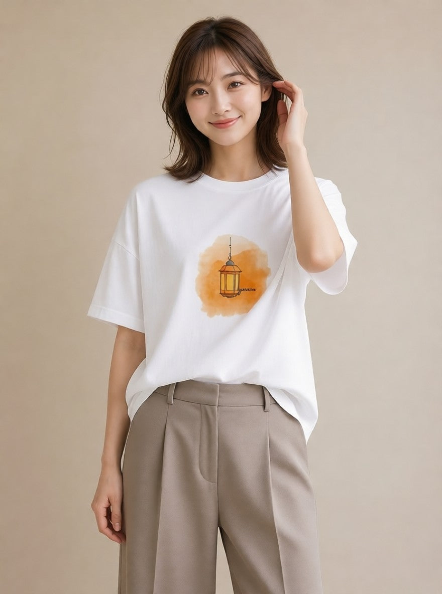 半袖Tシャツ レディース 街灯 夜霧 夜 ナチュラル アンティーク イラスト ポップ 部屋着 女性向けギフト 白T YMAZO