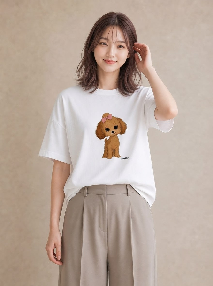 グラフィックTシャツ レディース トイプードル プードル 犬 いぬ イラスト 抜け感 夏コーデ 通学 白T YMAZO