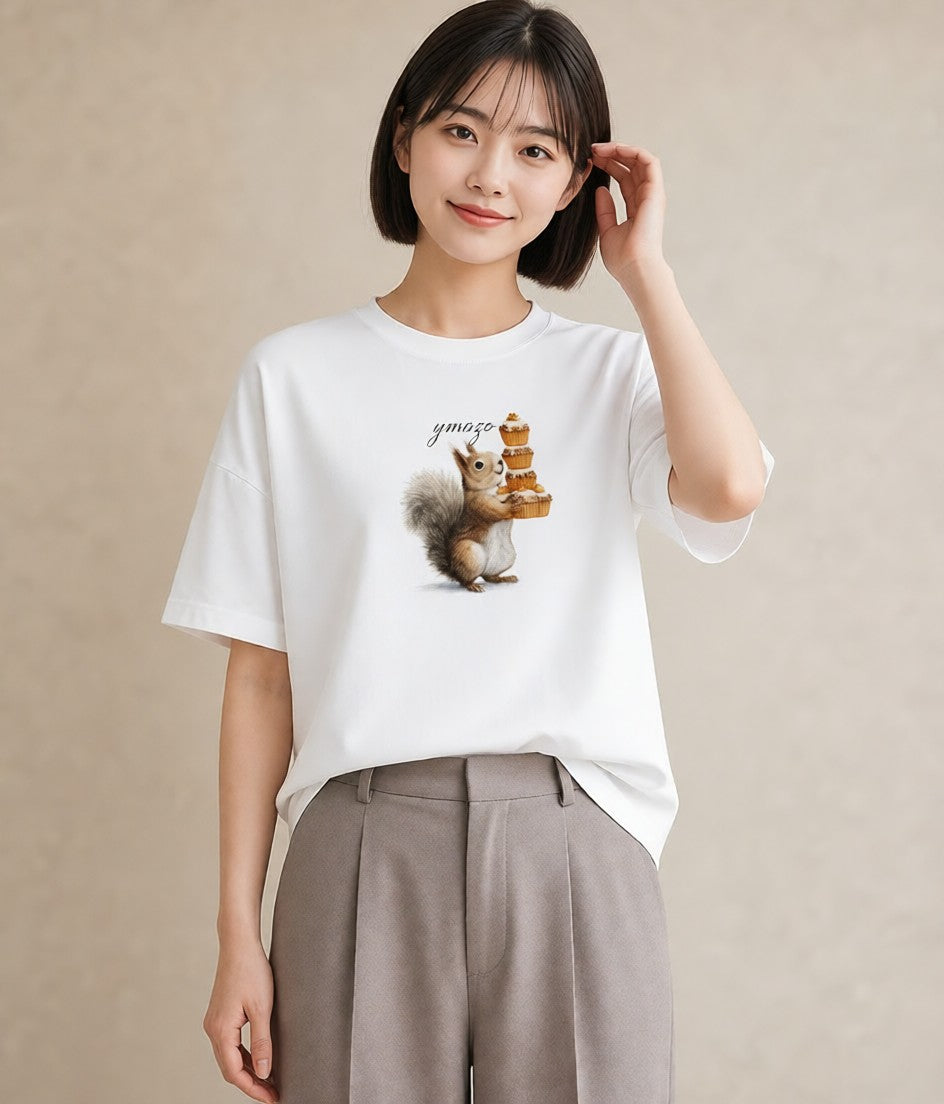 デザインTシャツ レディース リス ペット 動物 イラスト ナチュラル 母の日 ビーチ 白T YMAZO