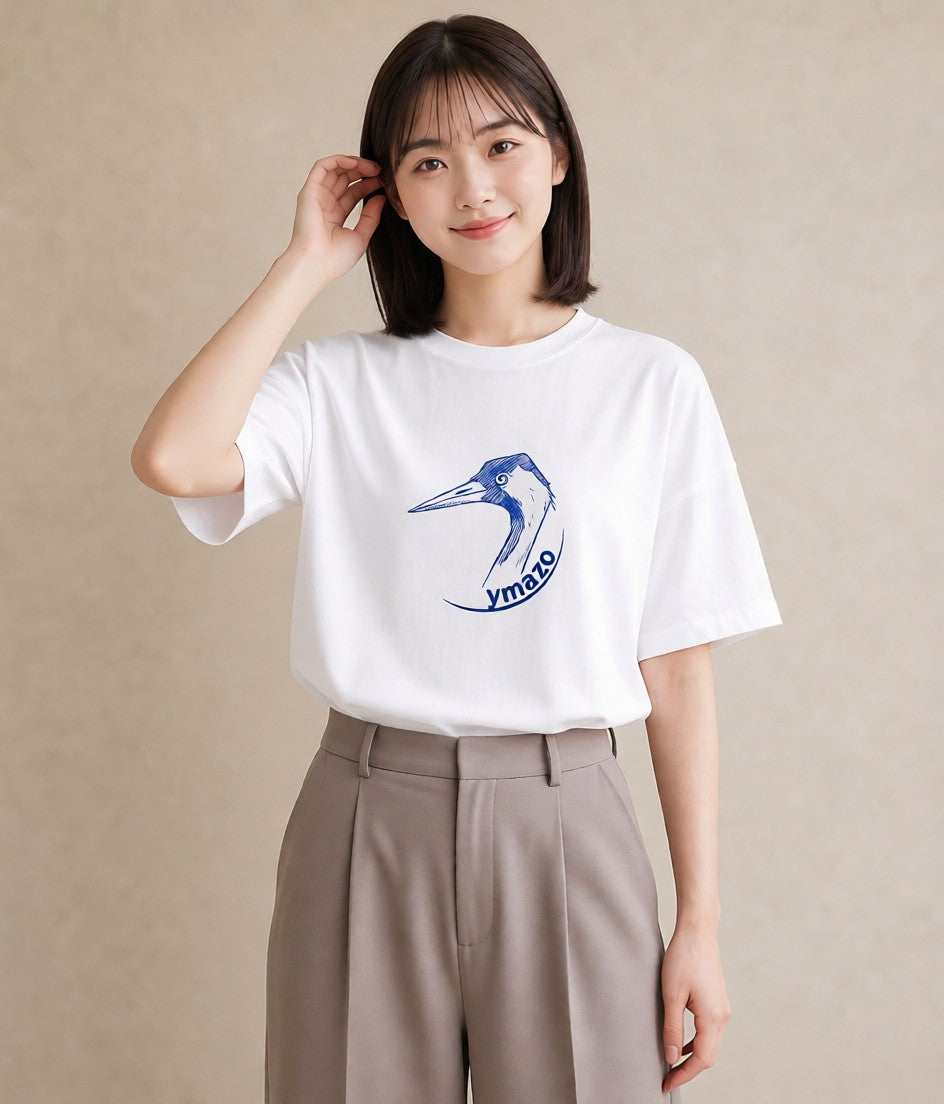 半袖Tシャツ レディース 折り鶴 折り紙 ナチュラル アンティーク イラスト ラフカジュアル 友達ギフト 部屋着 白T YMAZO