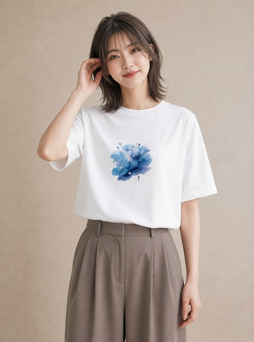 Tシャツ レディース 宇宙 星空 イラスト 手描き風 週末コーデ 敬老の日 白T YMAZO