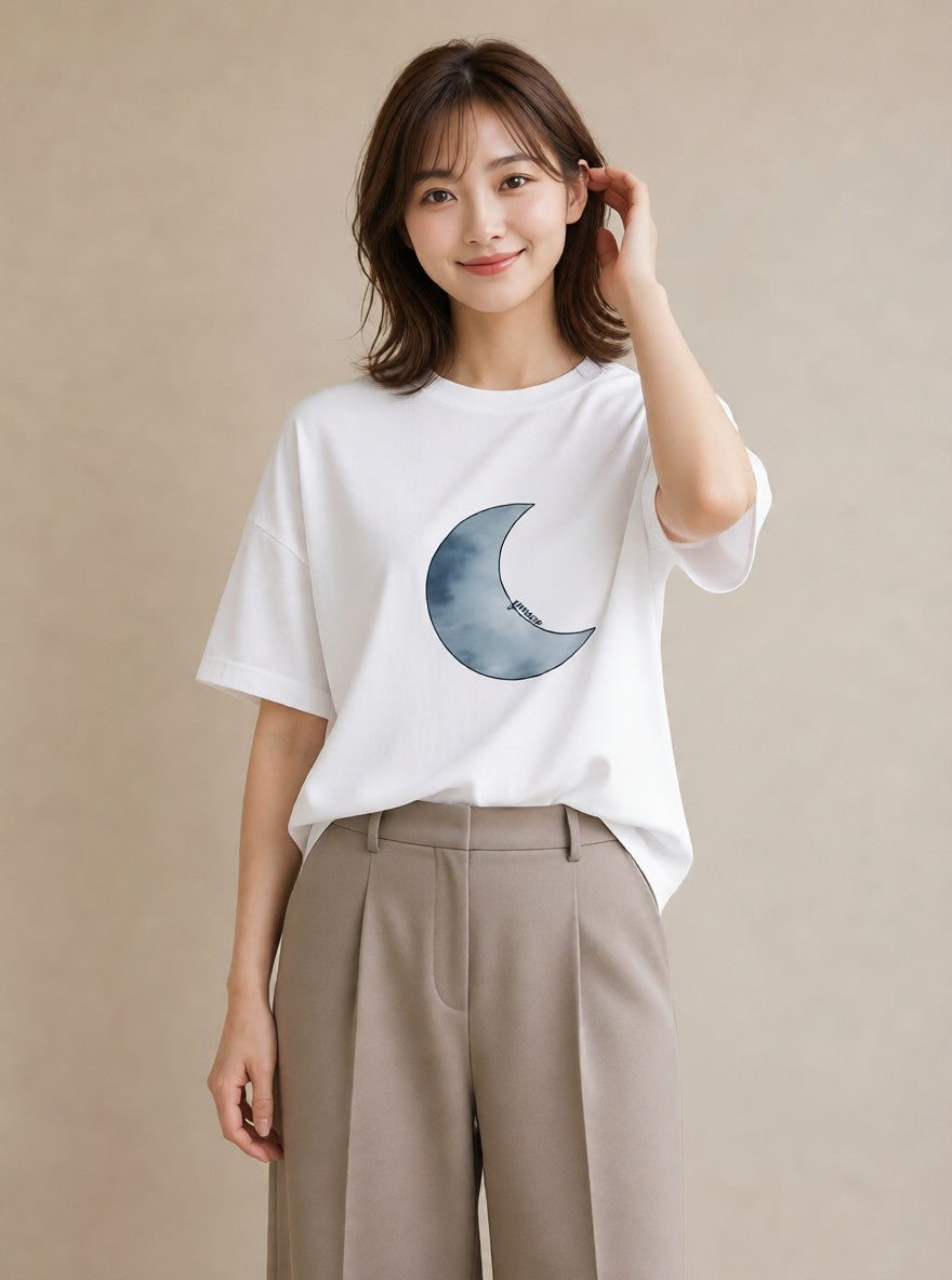 半袖Tシャツ レディース 青の水彩 風景 ブルー ナチュラル アンティーク イラスト ゆるかわ 親子 20代 白T YMAZO