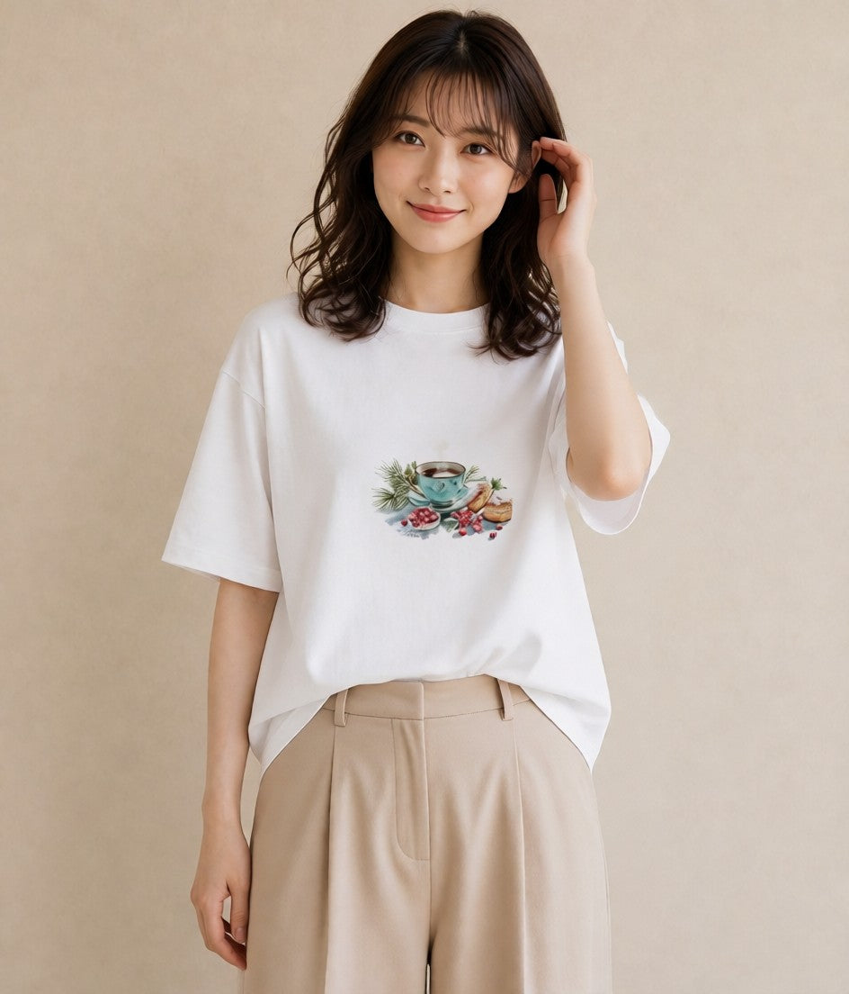 半袖Tシャツ レディース ハーブティー 食べ物 フード イラスト フェミニン ギフト 母の日 白T YMAZO