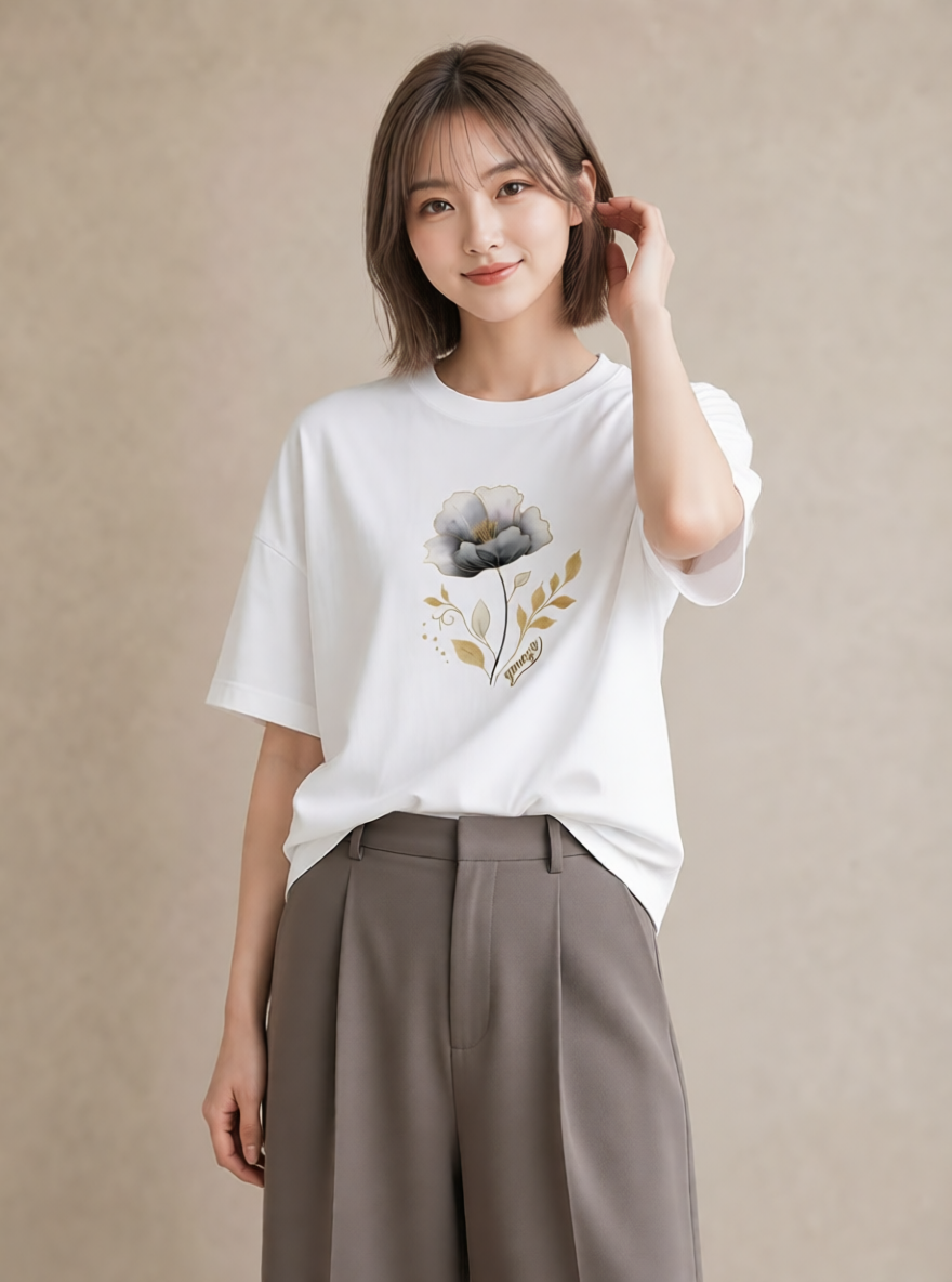 プリントTシャツ レディース あさがお 朝顔 花 花柄 イラスト ラフ レイヤード 友達ギフト 白T