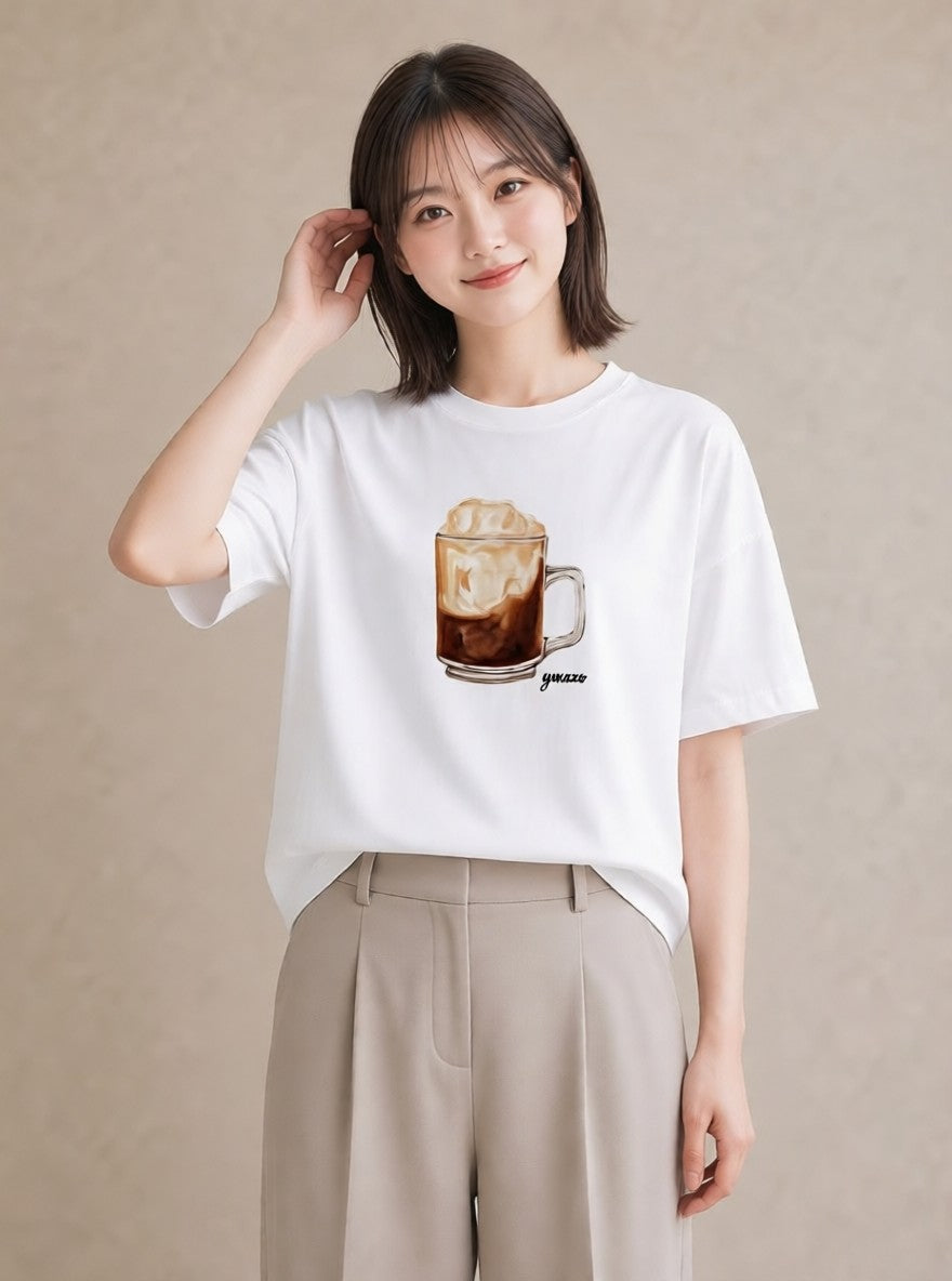 半袖Tシャツ レディース ミルク 食べ物 フード イラスト 韓国風 社会人 女性 白T YMAZO
