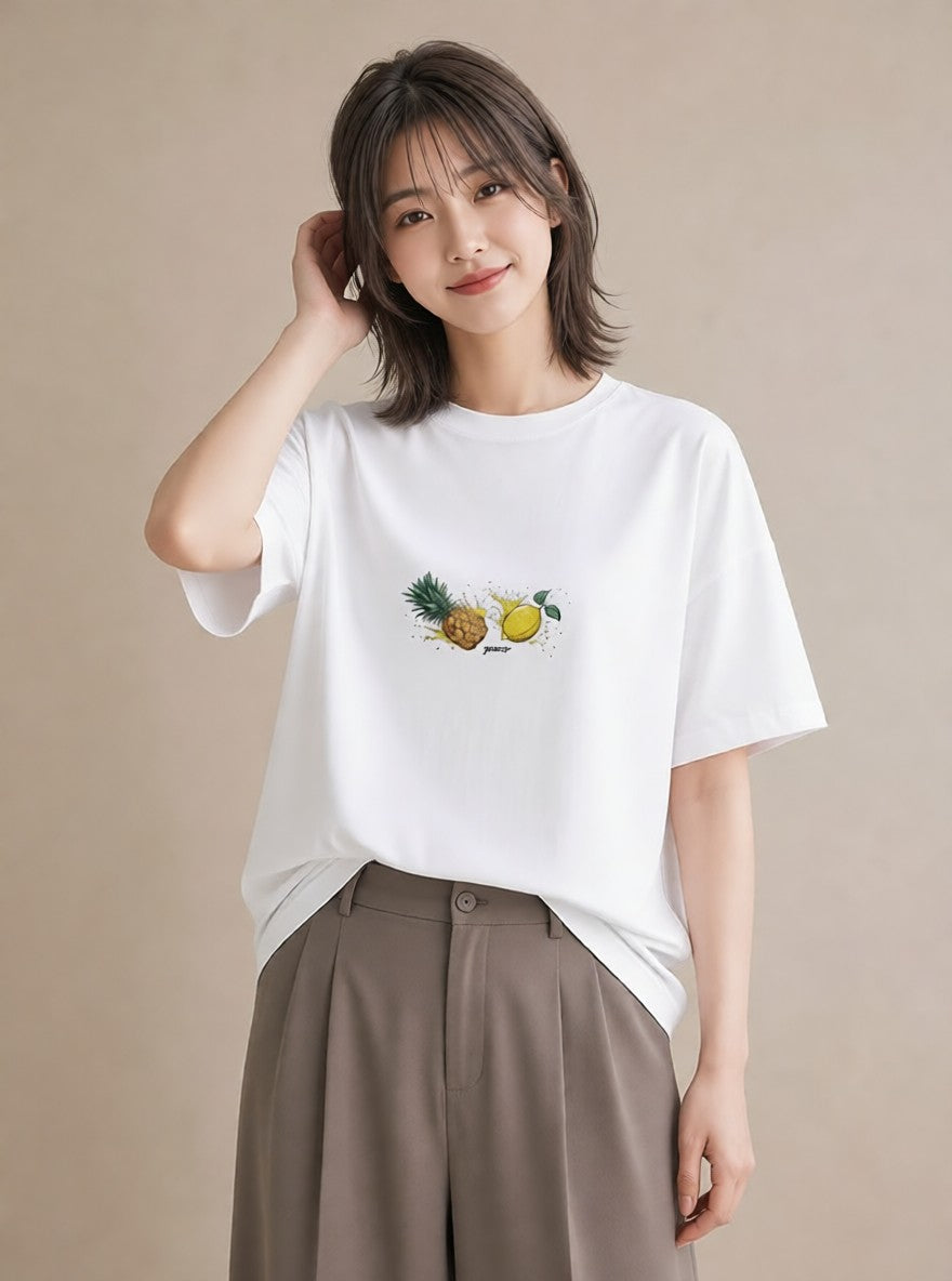デザインTシャツ レディース パイナップル 食べ物 フード イラスト ゆるコーデ 春コーデ 姉妹 白T YMAZO