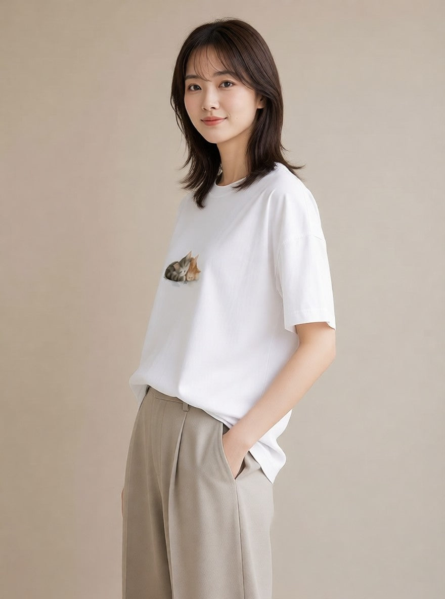 半袖Tシャツ レディース 肉球 猫 ねこ イラスト ゆるコーデ クリスマス 旅行 白T YMAZO