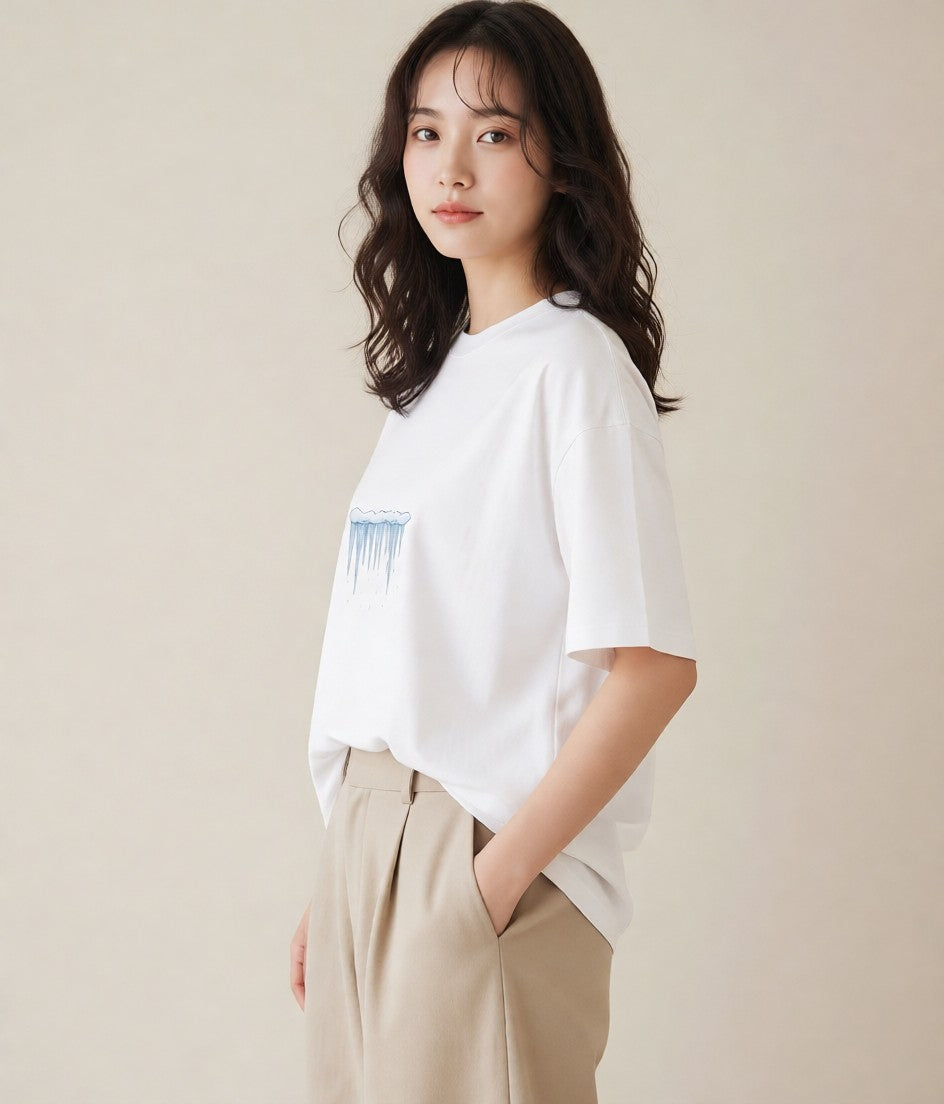 半袖Tシャツ レディース 雪 星空 宇宙 イラスト 可愛い 女性 旅行用 白T YMAZO