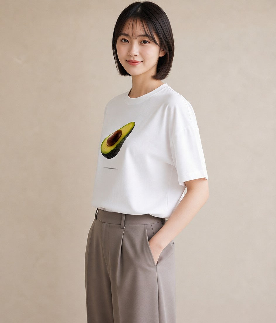 プリントTシャツ レディース アボカド 食べ物 フード イラスト シンプル 在宅 公園 白T YMAZO
