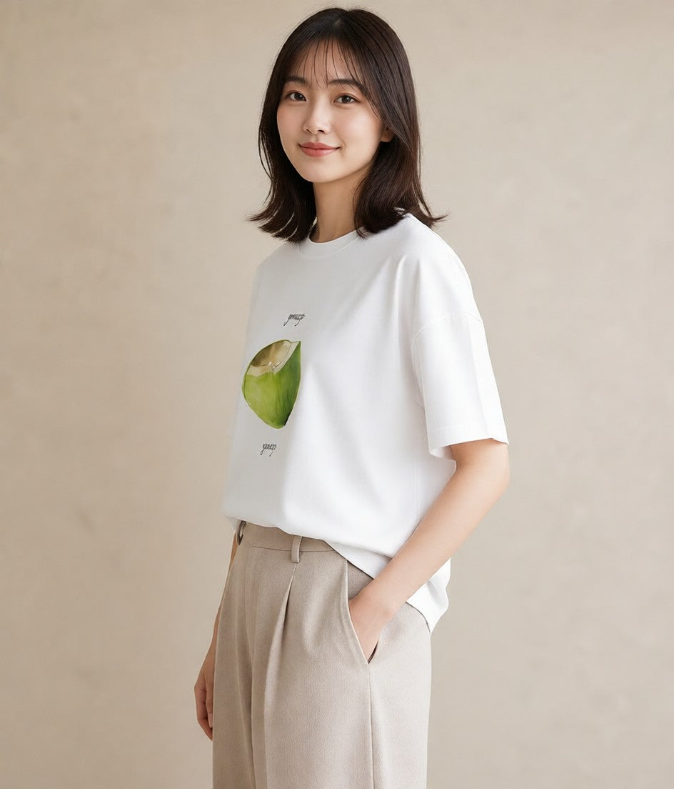 半袖Tシャツ レディース どんぐり 植物 ボタニカル イラスト アート風 母の日 ビーチ 白T YMAZO