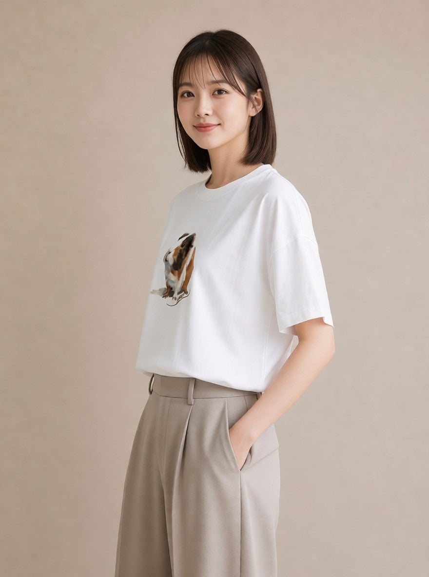 Tシャツ レディース ゴールデンハムスター ペット 動物 イラスト 線画 ルームウェア ギフト 白T YMAZO