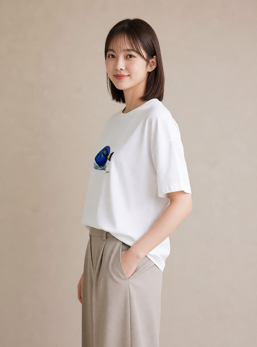 デザインTシャツ レディース 熱帯魚 ペット 動物 イラスト ボタニカル 秋コーデ おしゃれギフト 白T YMAZO