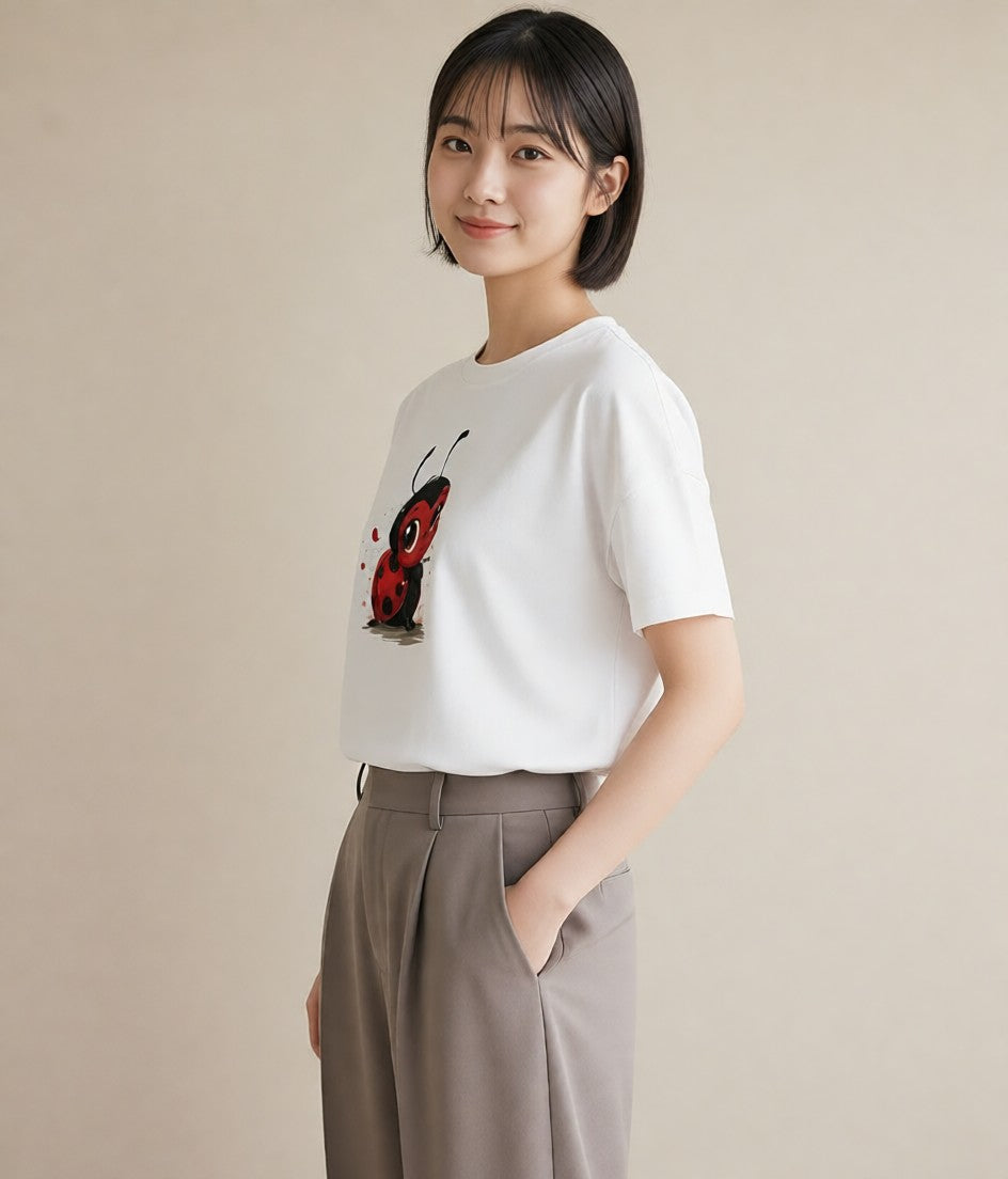 Tシャツ レディース てんとう虫 昆虫 虫 イラスト 普段使い ギフト 母の日 白T YMAZO