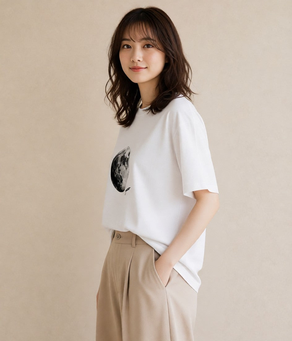 デザインTシャツ レディース 満月 星空 宇宙 イラスト 旅行コーデ 友達ギフト 部屋着 白T YMAZO