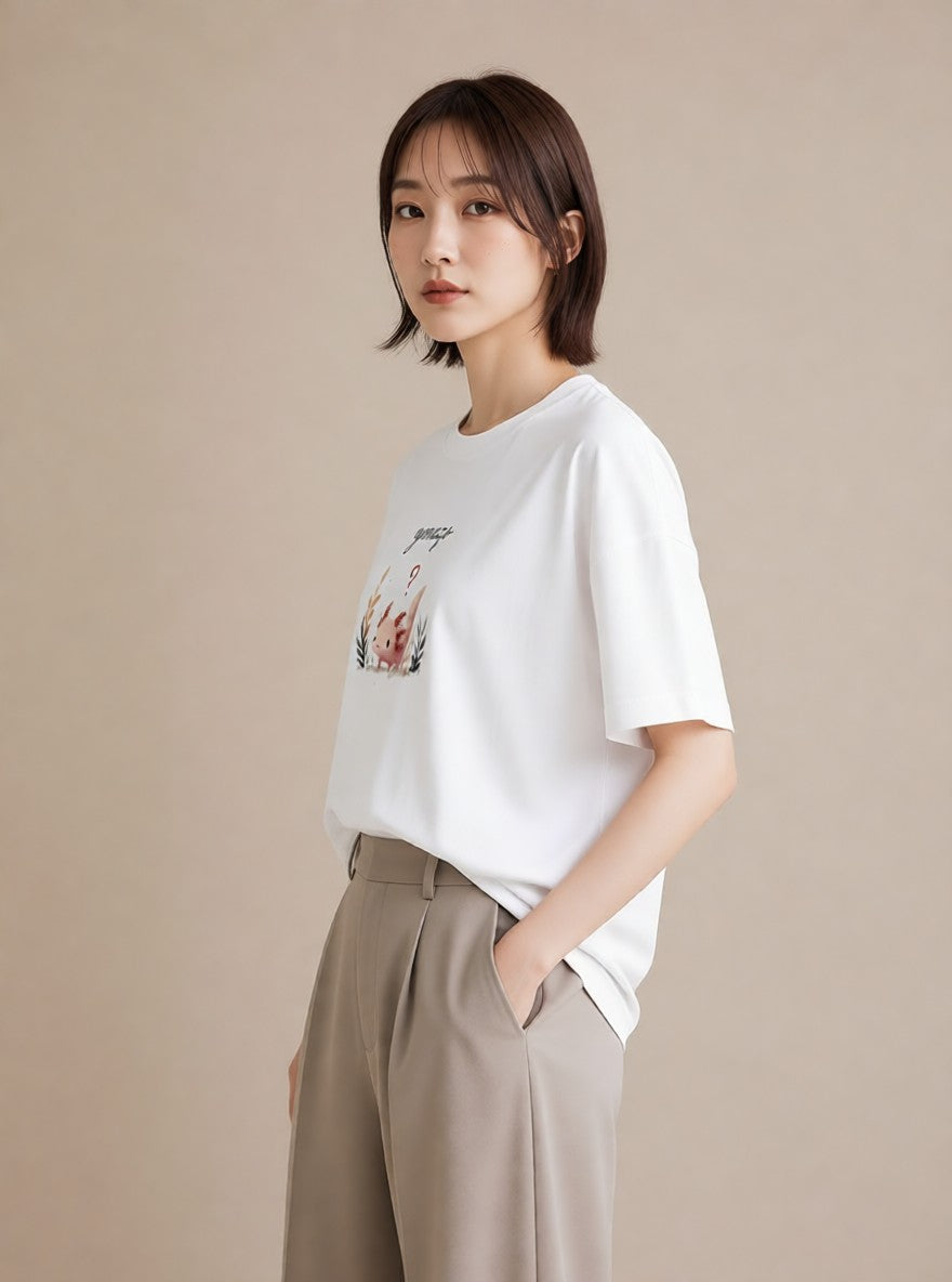 グラフィックTシャツ レディース ウーパールーパー ペット 動物 イラスト ヴィンテージ風 お出かけ 普段着 白T YMAZO