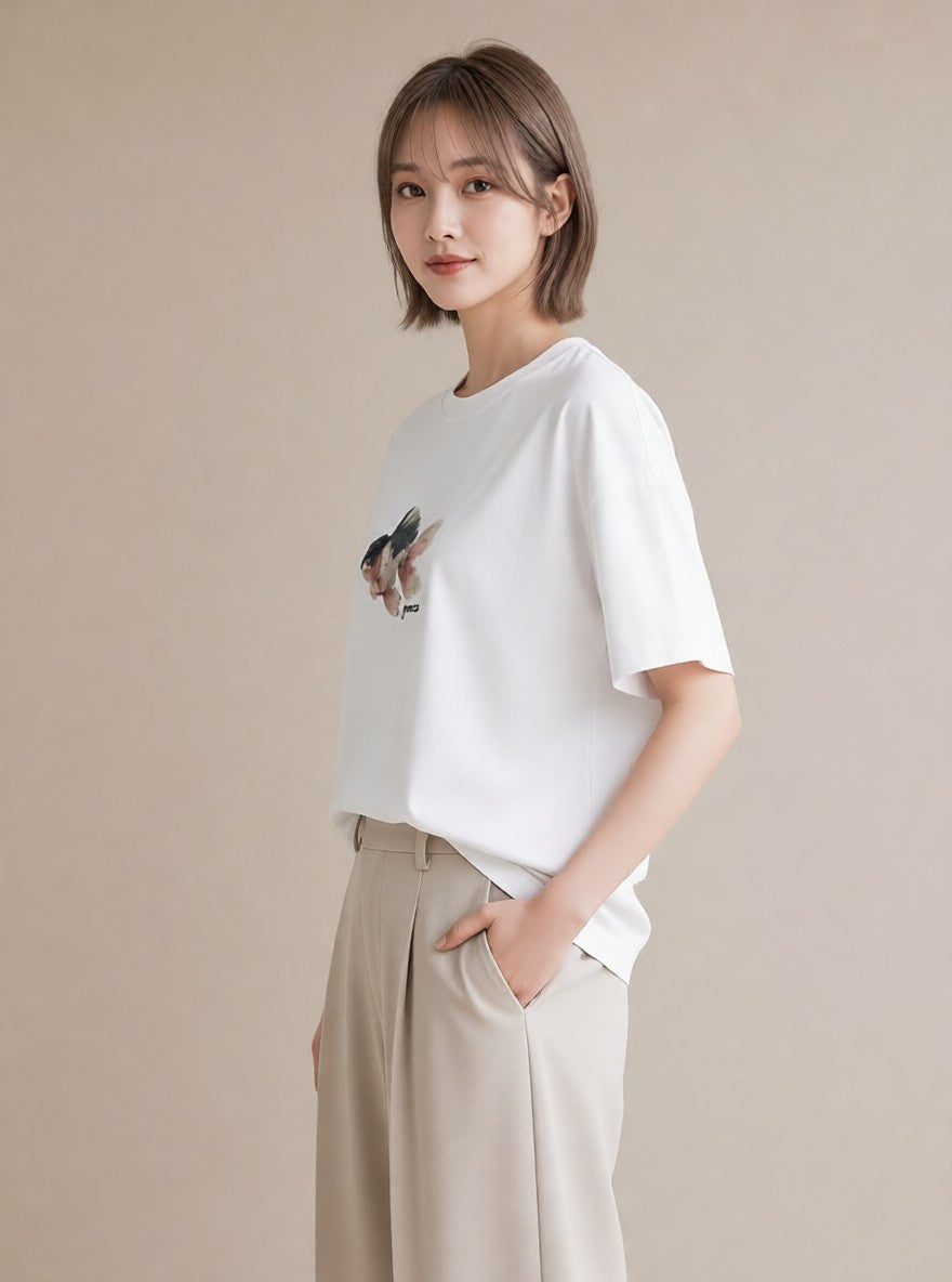 デザインTシャツ レディース らんちゅう ペット 動物 イラスト ガーリー ホワイトデー 春服 白T YMAZO