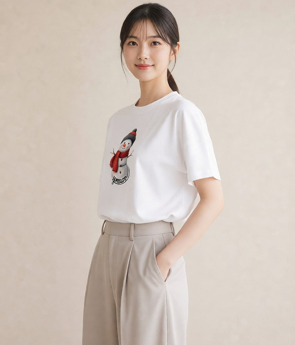 デザインTシャツ レディース 雪 星空 宇宙 イラスト 可愛い お揃い 親子 白T YMAZO